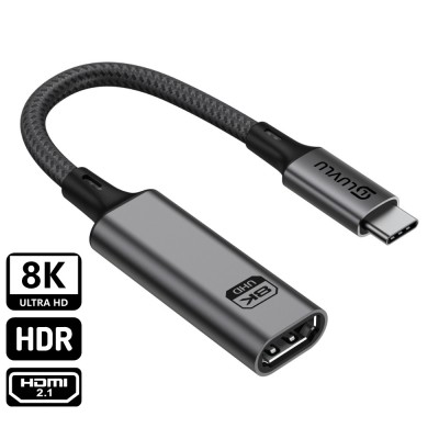 Adaptor USB C la HDMI 2.1 mama LUVLU&amp;reg;, 8K@60Hz, 4K@240Hz, viteza 48Gbps, transmisie audio/video, HDR, HDCP, 3D dinamic, dublu impletit, lungime 20 cm, foto