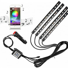 Kit 4 Lumini auto ambientale, 12V, cu aplicatie Bluetooth pe telefon - Multicolor