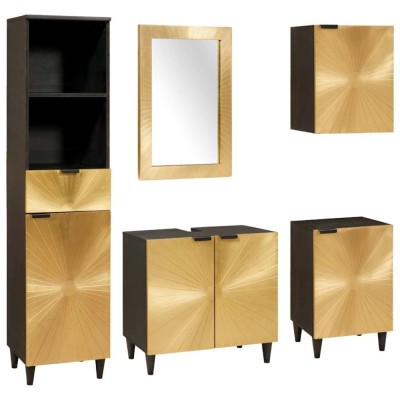 vidaXL Seturi de mobilier pentru baie cu sertar 5 pcs Negru și Aur 3310027 foto
