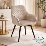 Scaun fotoliu rotativ Artool Nana, catifea bej inchis, metal negru