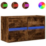 Cumpara ieftin Comoda TV de perete cu lumini LED, stejar fumuriu, 80x31x45 cm