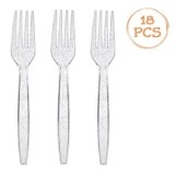 Set de Furculite Reutilizabile pentru Petreceri &ndash; Transparente cu Glitter Auriu, CMCLASS