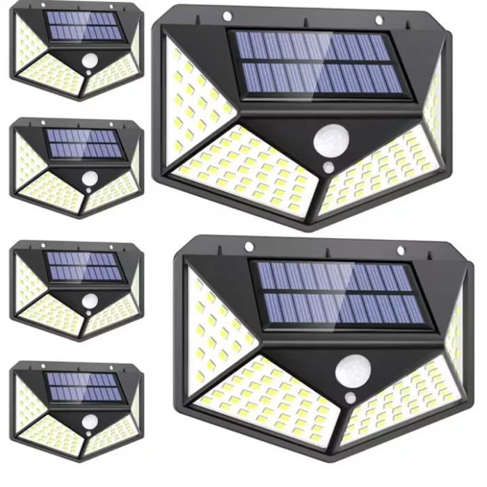 Set de 6 lampi solare, BK 100 LED, Senzor de miscare, lumina puternica pentru garaje, curti, anexe sau cladiri, 10 x 13,5 x 7.5 cm