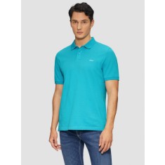 Tricou polo barbati, din bumbac cu croiala Regular Fit, logo, Azur, S