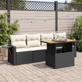 Cumpara ieftin Set mobilier de grădină cu perne, 5 piese, negru, poliratan