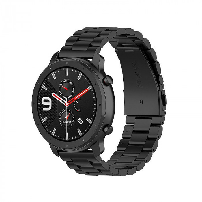 Curea ceas OEM Stainless Steel pentru Samsung Galaxy Watch3 45 mm / Samsung Gear S3 Frontier / Samsung Galaxy Watch 46mm, Metalica, 22mm, Neagra