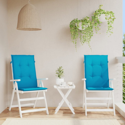 vidaXL Perne scaun spătar &amp;icirc;nalt, 2 buc., albastru, 120x50x3 cm, textil foto