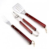 Set 3 ustensile pentru gratar, metal + lemn