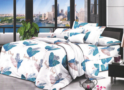 Lenjerie de pat pentru o persoana cu husa elastic pat si 2 fete perna patrata, Cleona, bumbac mercerizat, multicolor foto
