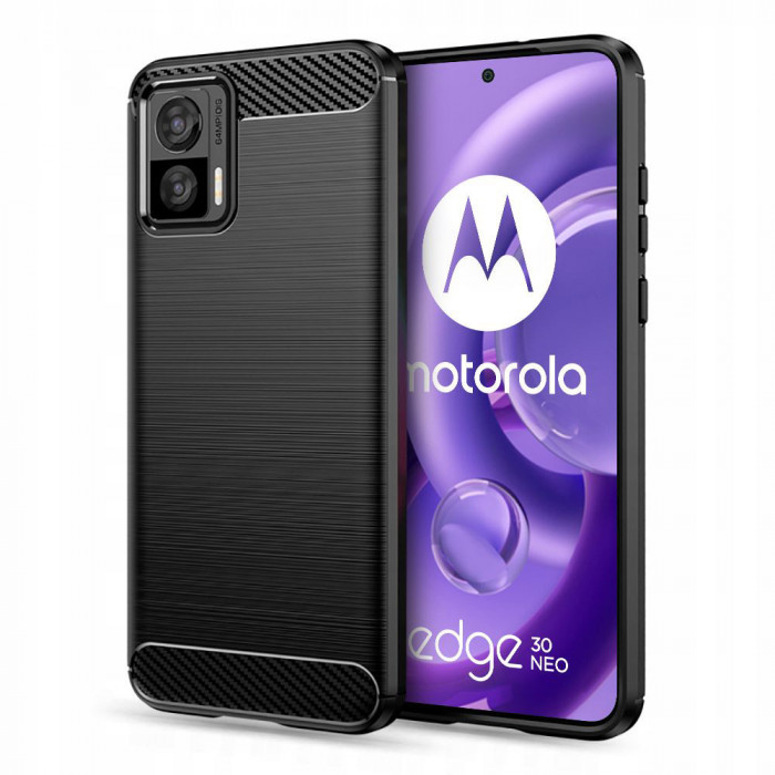 Husa pentru Motorola Edge 30 Neo, Techsuit Carbon Silicone, Black
