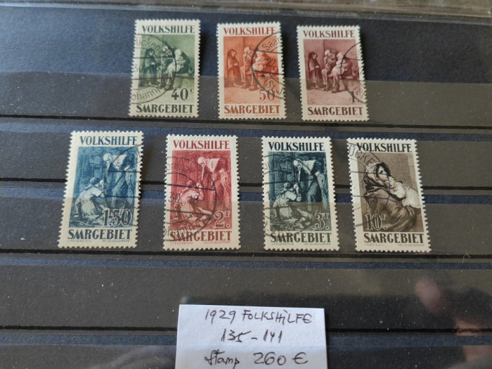 Serie Saar, Germania, 1929, Volkshilfe, 135-141, cota 260 euro,stampilat,rara