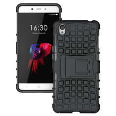 Husa protectie socuri OnePlus X, carcasa spate telefon, cu suport birou, neagra foto