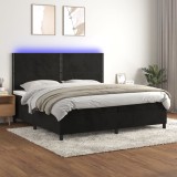 Cumpara ieftin Pat cu arcuri, saltea și LED, negru, 200x200 cm, catifea