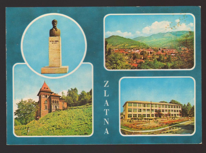 CPIB 21950 - CARTE POSTALA - ZLATNA, BUSTUL PETRU DOBRA, IZV. AMPOIULUI, LICEU