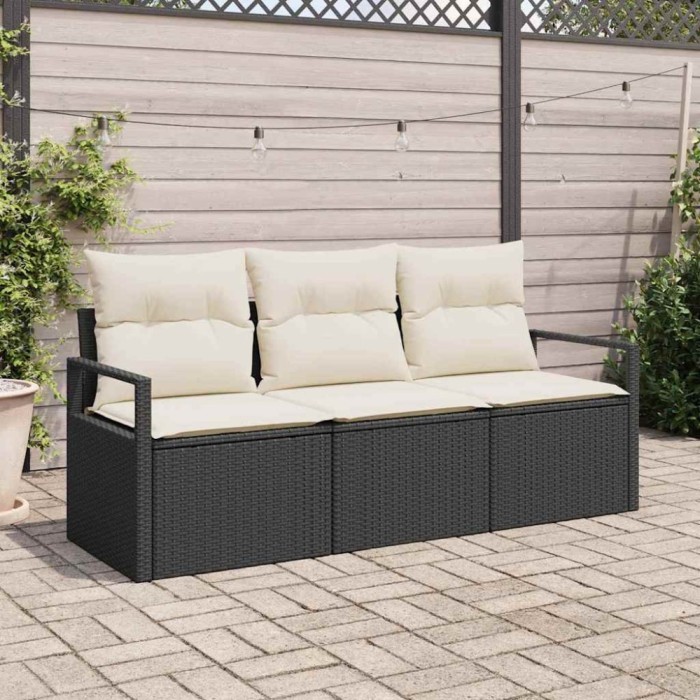 vidaXL Set de canapele pentru grădină 3 pcs Negru Rattan poli
