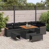 vidaXL Set de canapele pentru grădină cu pernă 9 pcs Negru Rattan poli 3365004