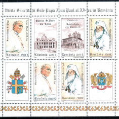 Romania 1999, LP 1484 a, Vizita Papei Ioan Paul II, bloc de 6 cu 2 viniete, MNH!