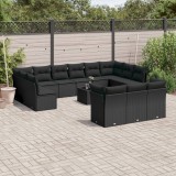 Cumpara ieftin Gossi set mobilier de gradina cu perne, 14 piese, negru, poliratan