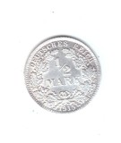 Moneda Germania 1/2 mark 1915 D, stare foarte buna, curata