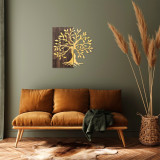 Decoratiune de perete, Tree, 50% lemn/50% metal, Dimensiune: 58 x 58 cm, Nuc / Aur, Skyler