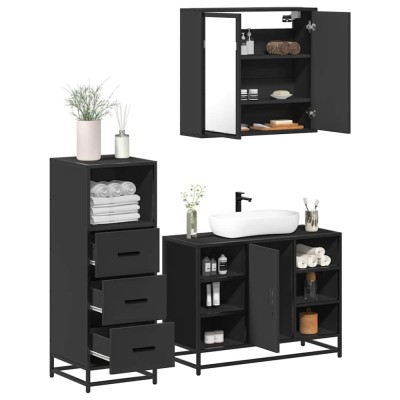 vidaXL Set mobilier de baie, 3 piese, negru, lemn compozit foto