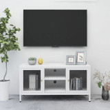 Dulap TV, alb, 105x35x52 cm, otel si sticla GartenMobel Dekor, vidaXL