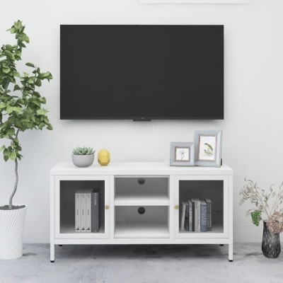 vidaXL Dulap TV, alb, 105x35x52 cm, oțel și sticlă 336059 foto