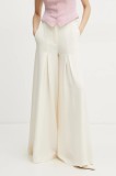 Simona Corsellini pantaloni femei, culoarea bej, lat, high waist, P25CPPA007