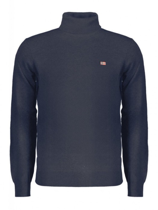 Pulover cu guler inalt bărbați, cu logo brodat, Regular fit, bleumarin, XL