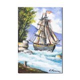 Tablou pictat manual, Velier, 30x20cm ulei pe panza, gata de agatat pe perete