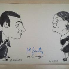Desen caricatură de M. H. Maxy , tuș pe hârtie lipită pe carton, 19 x 28 cm