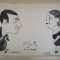 Desen caricatură de M. H. Maxy , tuș pe h&acirc;rtie lipită pe carton, 19 x 28 cm