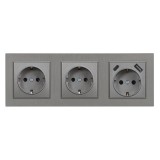 Priza Dubla Leziter Nova III cu 2 prize impamantate si 2 porturi USB (USB-A + USB-C), 16A, 250V, Montaj Incastrat, IP20