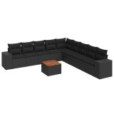 Cumpara ieftin Set canapele de gradina cu perne, 10 piese, negru, poliratan