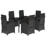 Set mobilier de gradina cu perne, 7 piese, negru, poliratan