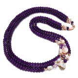 Cumpara ieftin Colier Argint 925 Placat Aur Roz cu Ametist si Perle de Cultura, 73cm, Bijuterie Handmade Made in Italy, Cutie Cadou