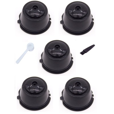 Set 5 Capsule cafea, reutilizabila, reincarcabila, compatibil Dolce Gusto, negru, cu periuta si lingurita foto