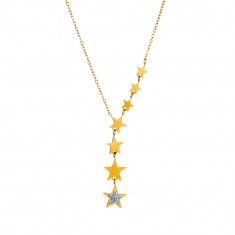Colier Linda, auriu, lung, din otel inoxidabil placat cu aur 18k, model cu stele