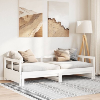 vidaXL Pat de zi fără saltea, alb, 80x200 cm, lemn masiv pin foto