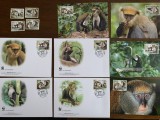 Guineea bissau - maimute - serie 4 timbre MNH, 4 FDC, 4 maxime, fauna wwf