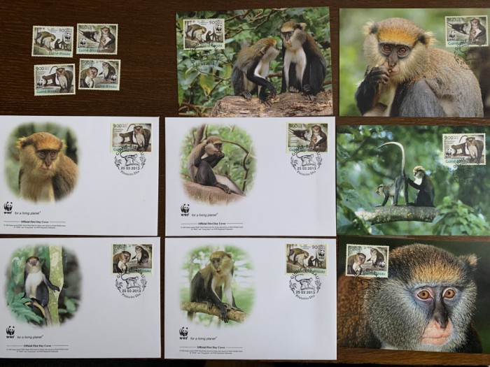 guineea bissau - maimute - serie 4 timbre MNH, 4 FDC, 4 maxime, fauna wwf