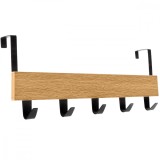 Cuier pentru usa, 5 Agatatori, Lemn si Metal, Stejar Salbatic, 35 x 16 cm