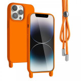 Lemontti Husa Silicon cu Snur iPhone 13 Pro Portocaliu (protectie 360&deg;, material fin, captusit cu microfibra)