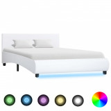 Cadru de pat cu LED, alb, 140 x 200 cm, piele ecologica GartenMobel Dekor, vidaXL