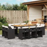 VidaXL Set mobilier de exterior cu perne, 11 piese, negru, poliratan