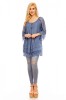 Bluza Dama Eleganta Albastra cu Maneci Clopot, Broderie si Ciucuri. Vascoza, Marimea M