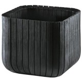 Ghiveci Curver Cube M, imitatie lemn, negru, 17202066902, Keter