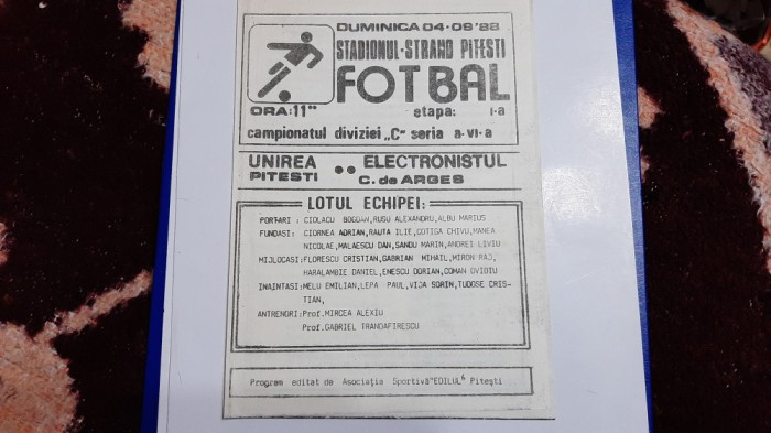 program Unirea Pitesti - Electronistul C. de Arges