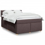 Cumpara ieftin Pat continental cu saltea, maro &icirc;nchis, 140x200 cm, textil