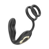 Inel dublu de penis cu vibrator anal IBIZA Wiggle Wearable Vibrator, control prin telecomandă, 10 funcții de rotație, negru